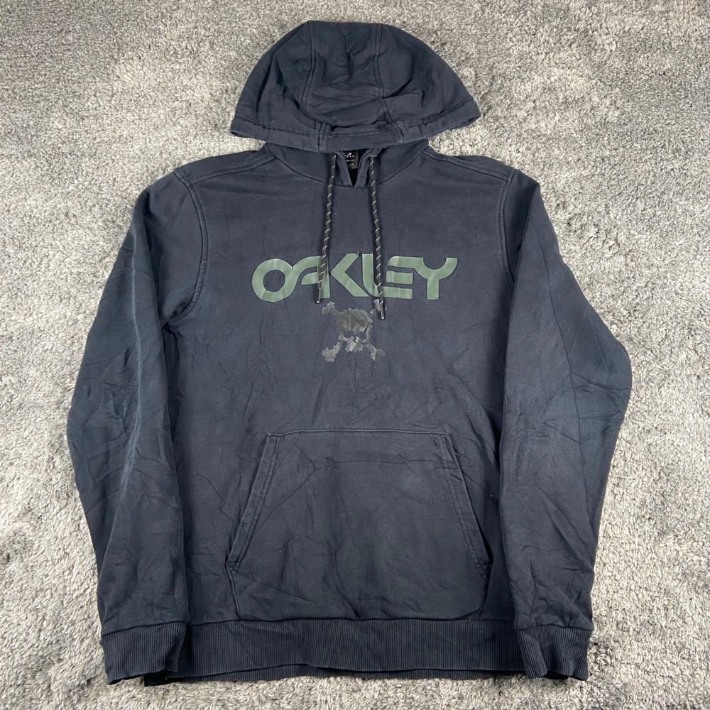 Oakley Performance Fit Hoodie Men Medium Black Skull Graphic Pullover Sweatshirt